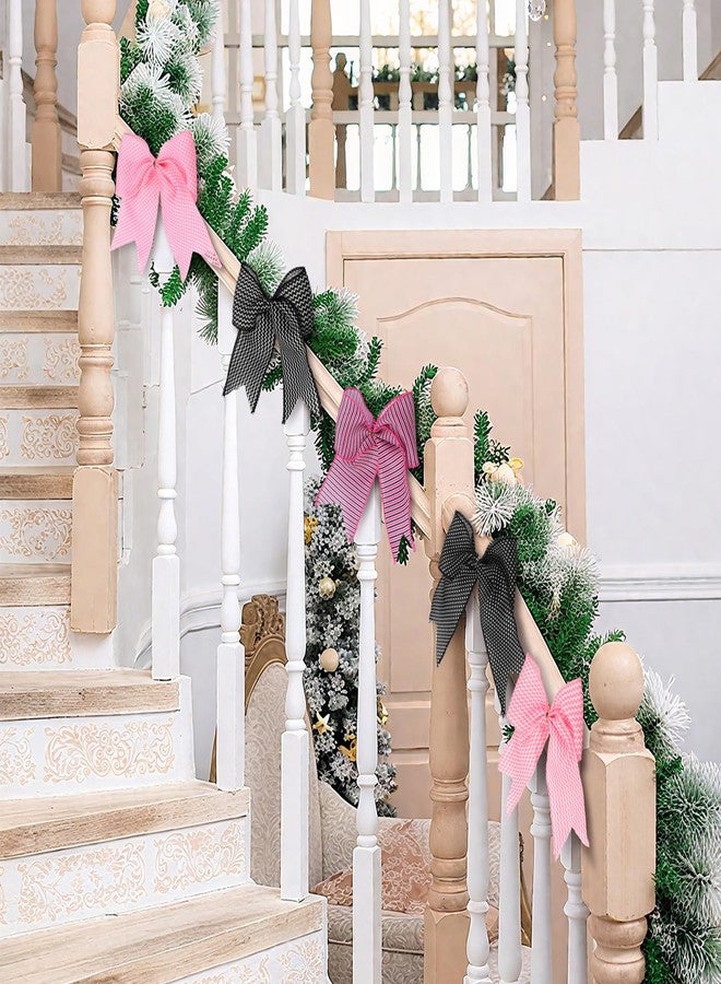 Suncalla 12pcs Christmas Bow Ornaments 5.9 Inch Large Bow for Christmas Pink Mouse Theme Decoration for Xmas Tree Wreath, Garland, Gift Wrapping Tree Black and Pink Dot Stripe Ribbon for Holiday Party - Image 3